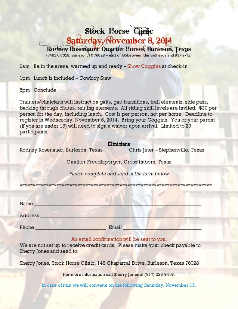 Stock Horse Clinic flyer and form Nov 2014