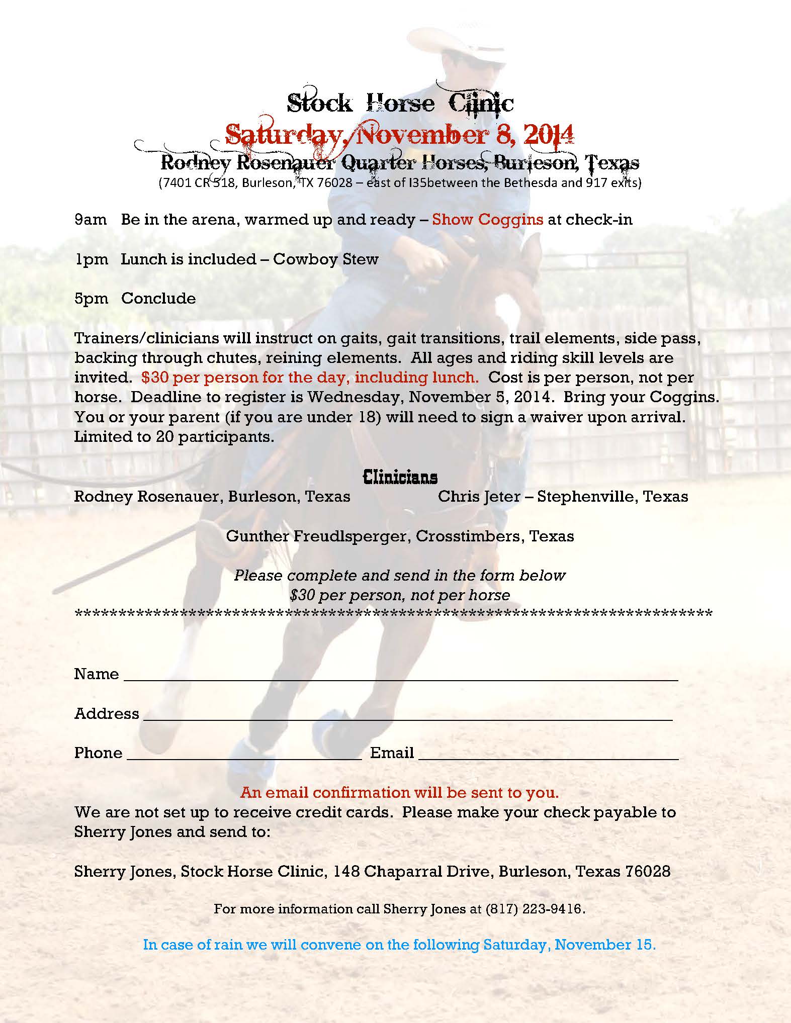 Stock Horse Clinic flyer and form Nov 2014