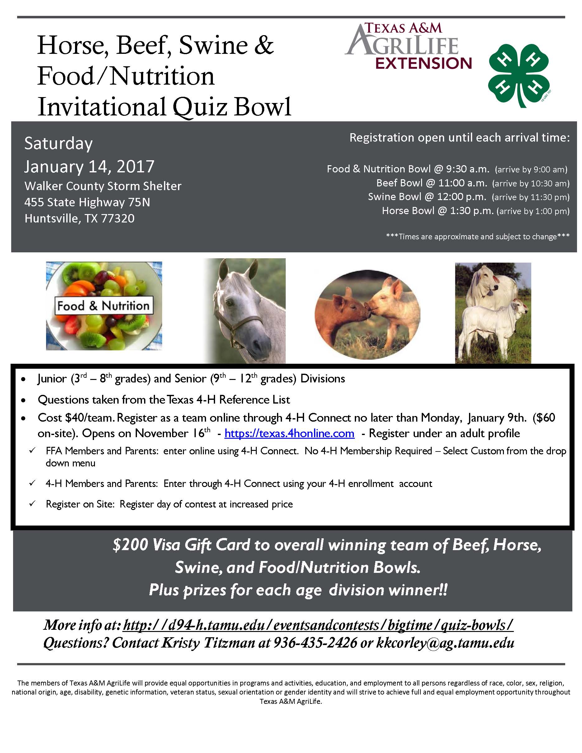 Open quiz bowl contest for Horse, Beef, Swine & Food/Nutrition contestants