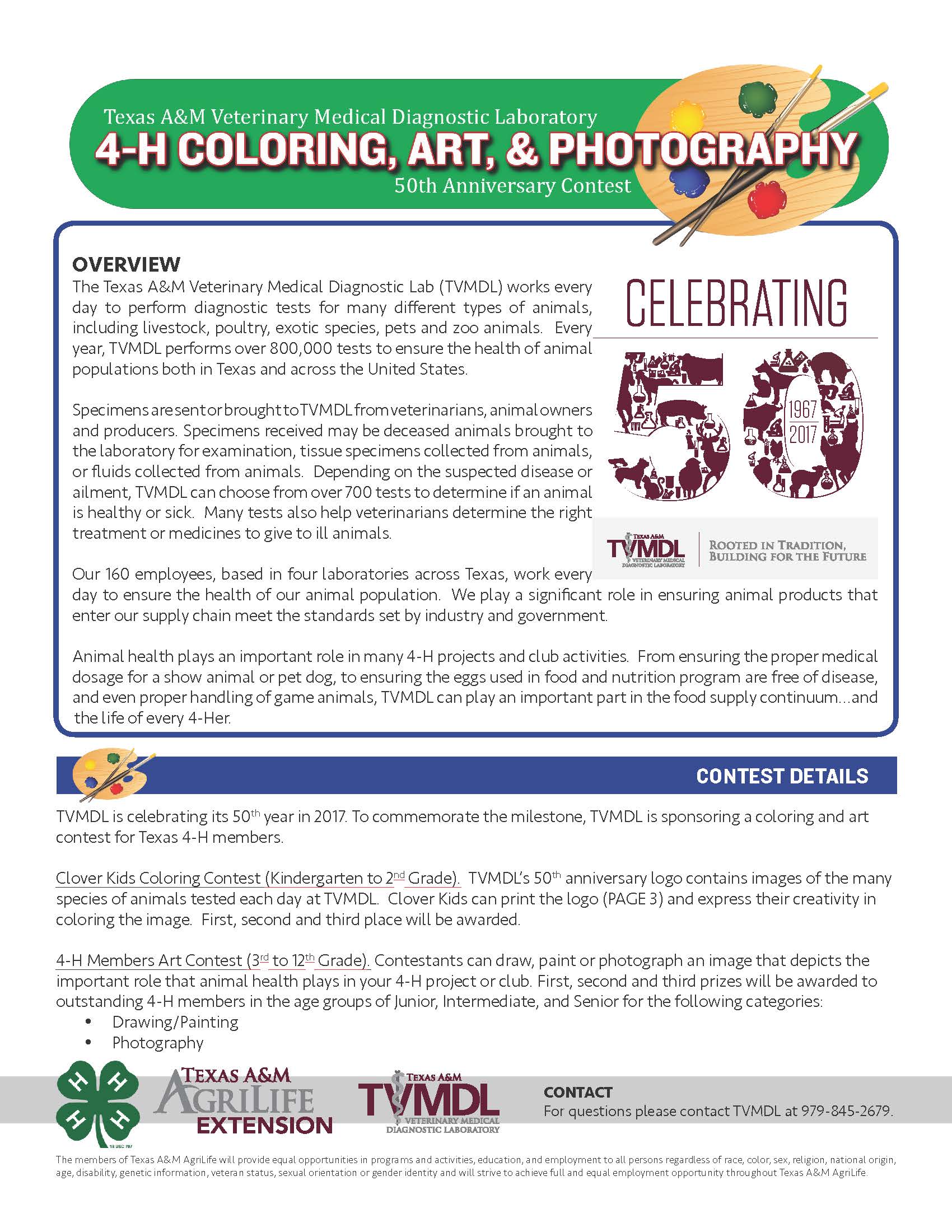 TVMDL is celebrating its 50th year in 2017. To commemorate the milestone, TVMDL is sponsoring a coloring and art contest for Texas 4-H members.